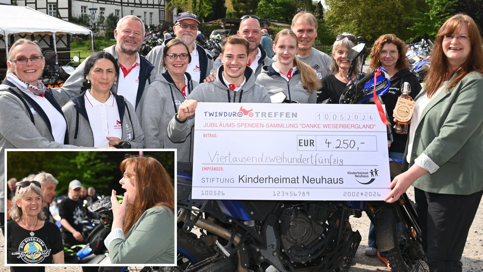 Große Freude bei der Kinderheimat Neuhaus: TWINDURO-Biker übergeben 4250 Euro Spende